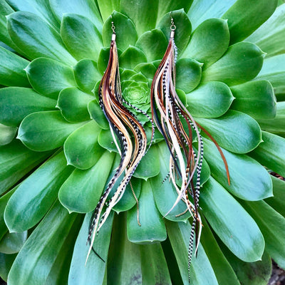FREEBIRDS COLLECTION: Extra Long Feather Earrings - Mix Griz