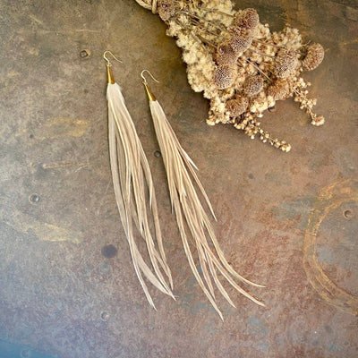 FREEBIRDS COLLECTION: Cone Feather Earrings - Champagne