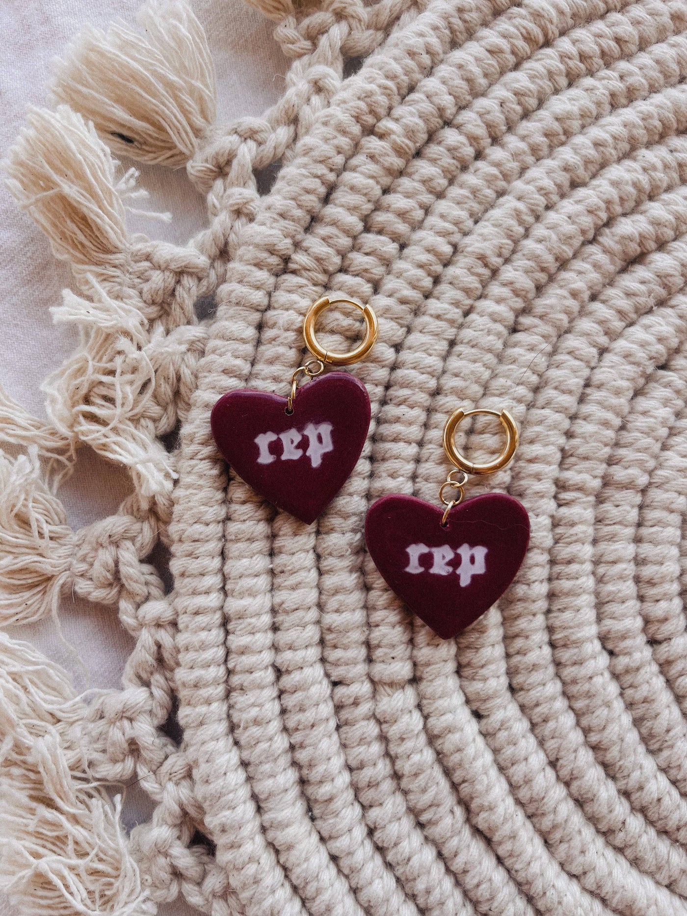 Rep Heart Huggies / Clay Earrings / Taylor Swift Earrings
