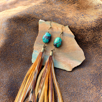 FREEBIRDS COLLECTION: Turquoise & Feather Earrings - Natural