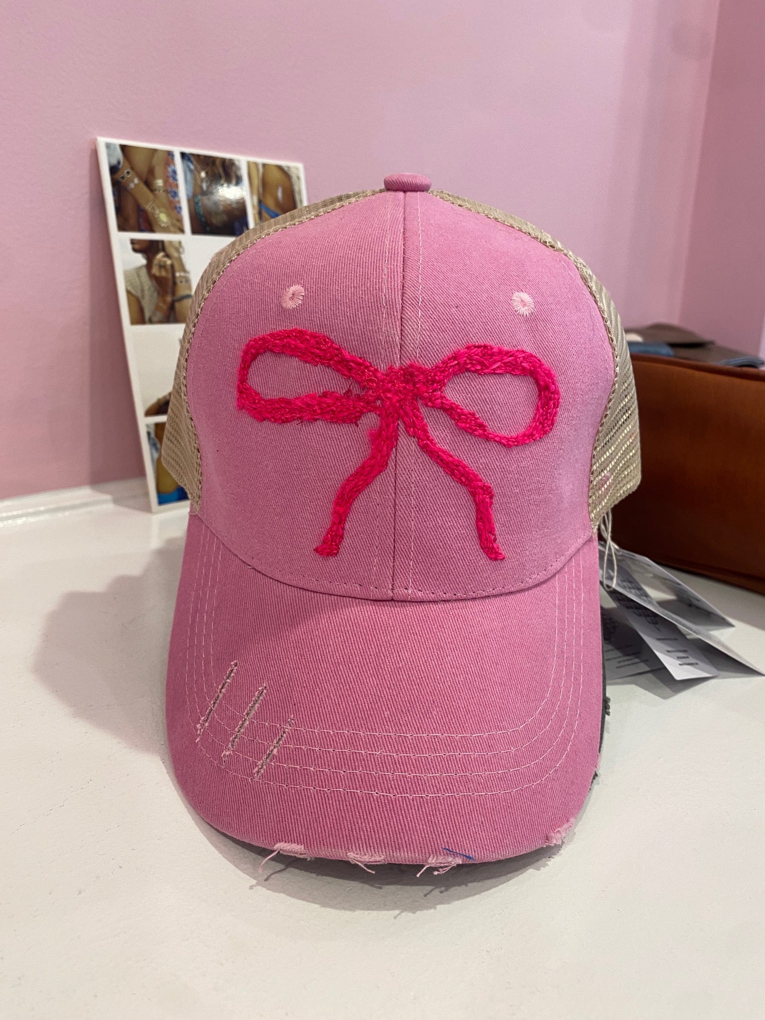 Custom Trucker Hat | Sweet Bow Serenade Red Sequin Bow Checkered Foam Trucker Hat – The Vintage Leopard main image 2