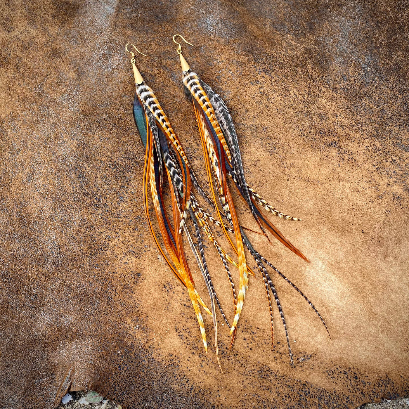 FREEBIRDS COLLECTION: Cone Feather Earrings - Cree Mix