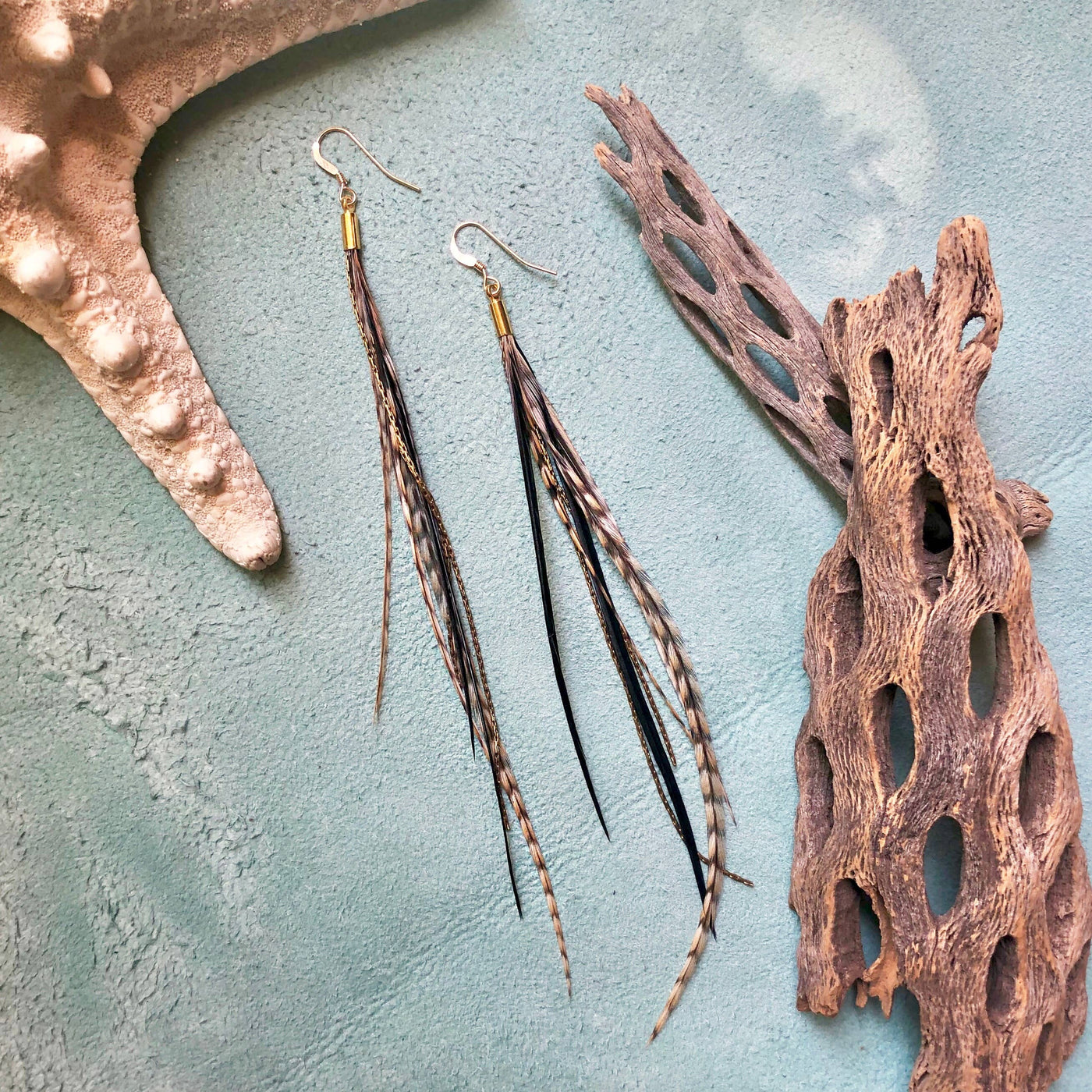FREEBIRDS COLLECTION: Mini Feather Earrings - Cree & Black
