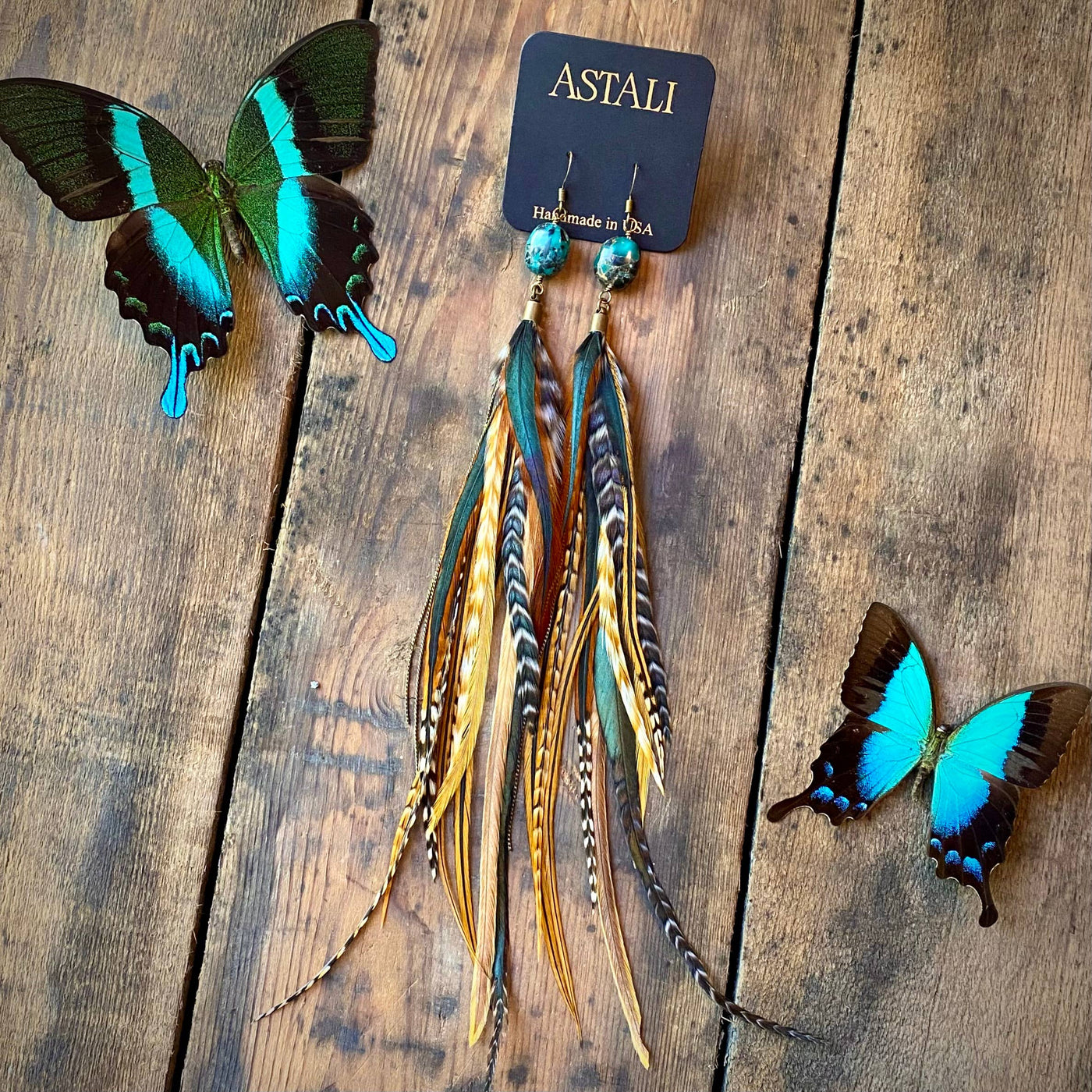 FREEBIRDS COLLECTION: Turquoise & Feather Earrings -Cree Mix
