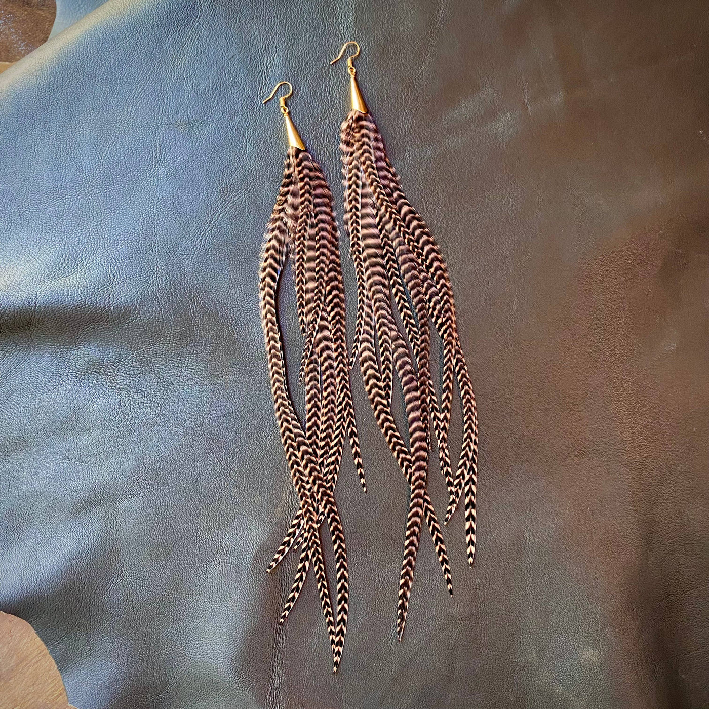 FREEBIRDS COLLECTION: Cone Feather Earrings - Coral Grizzly