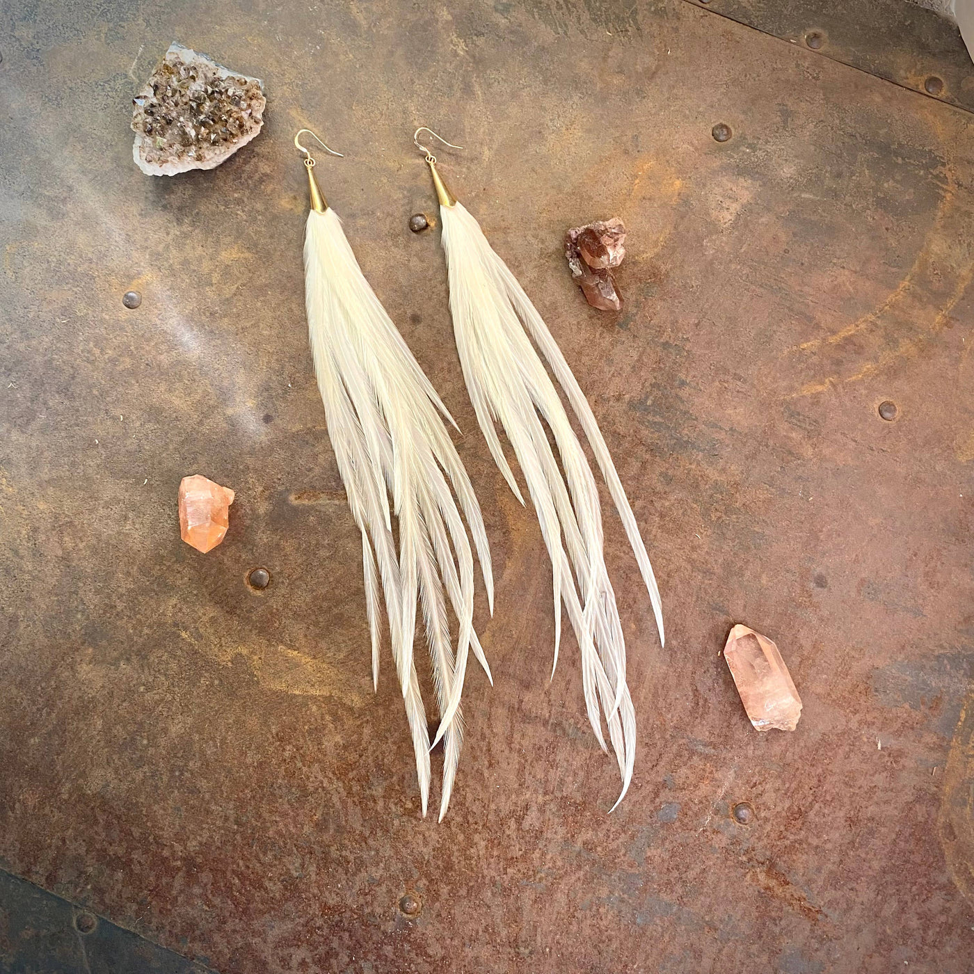 FREEBIRDS COLLECTION: Cone Feather Earrings - Ivory