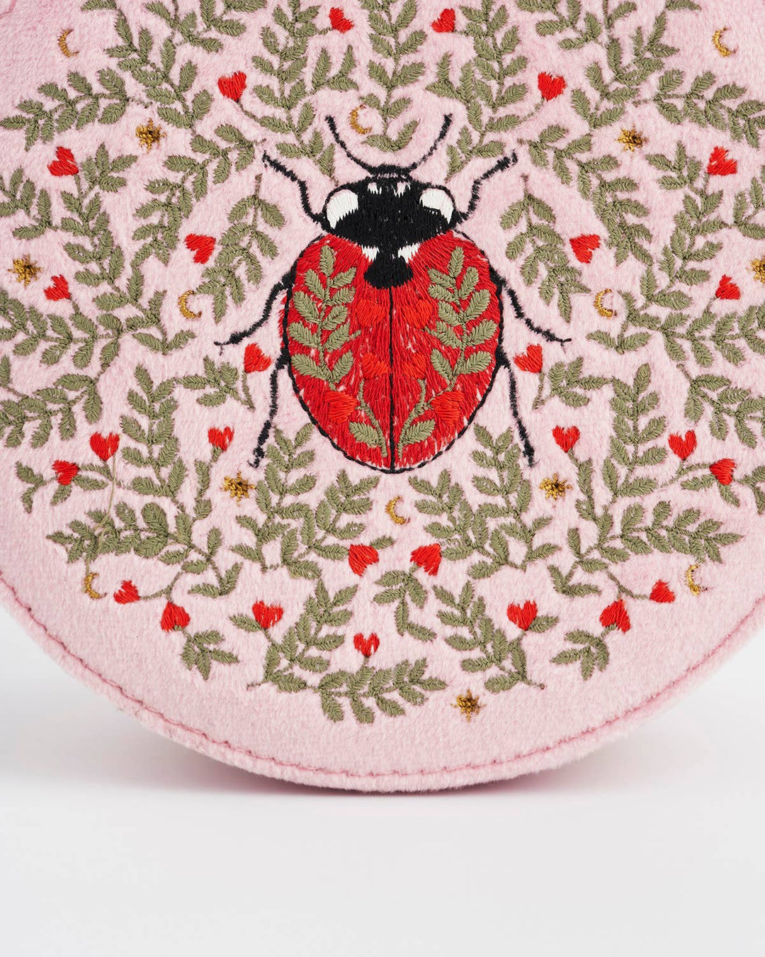 Ladybug Pink Velvet Embroidered Circle Jewellery Box
