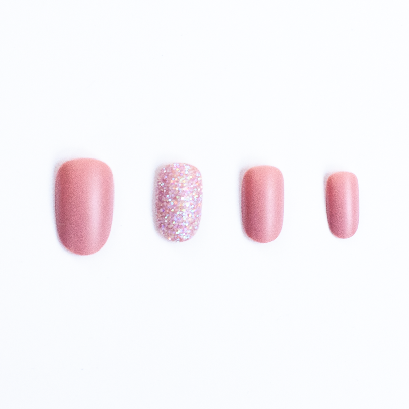 Rose Quartz | Dusty Rose & Pink Glitter Press-On Nails Set