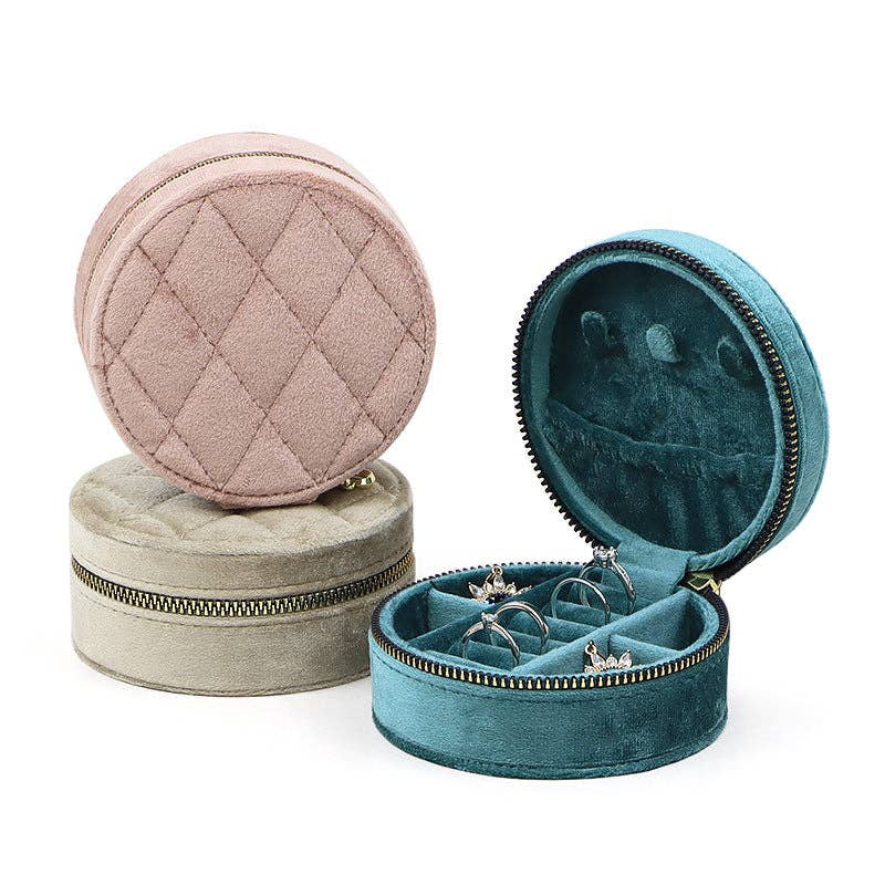 Round Oval Velvet Jewelry Box Portable Storage