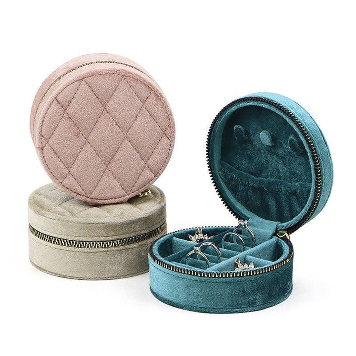 Round Oval Velvet Jewelry Box Portable Storage