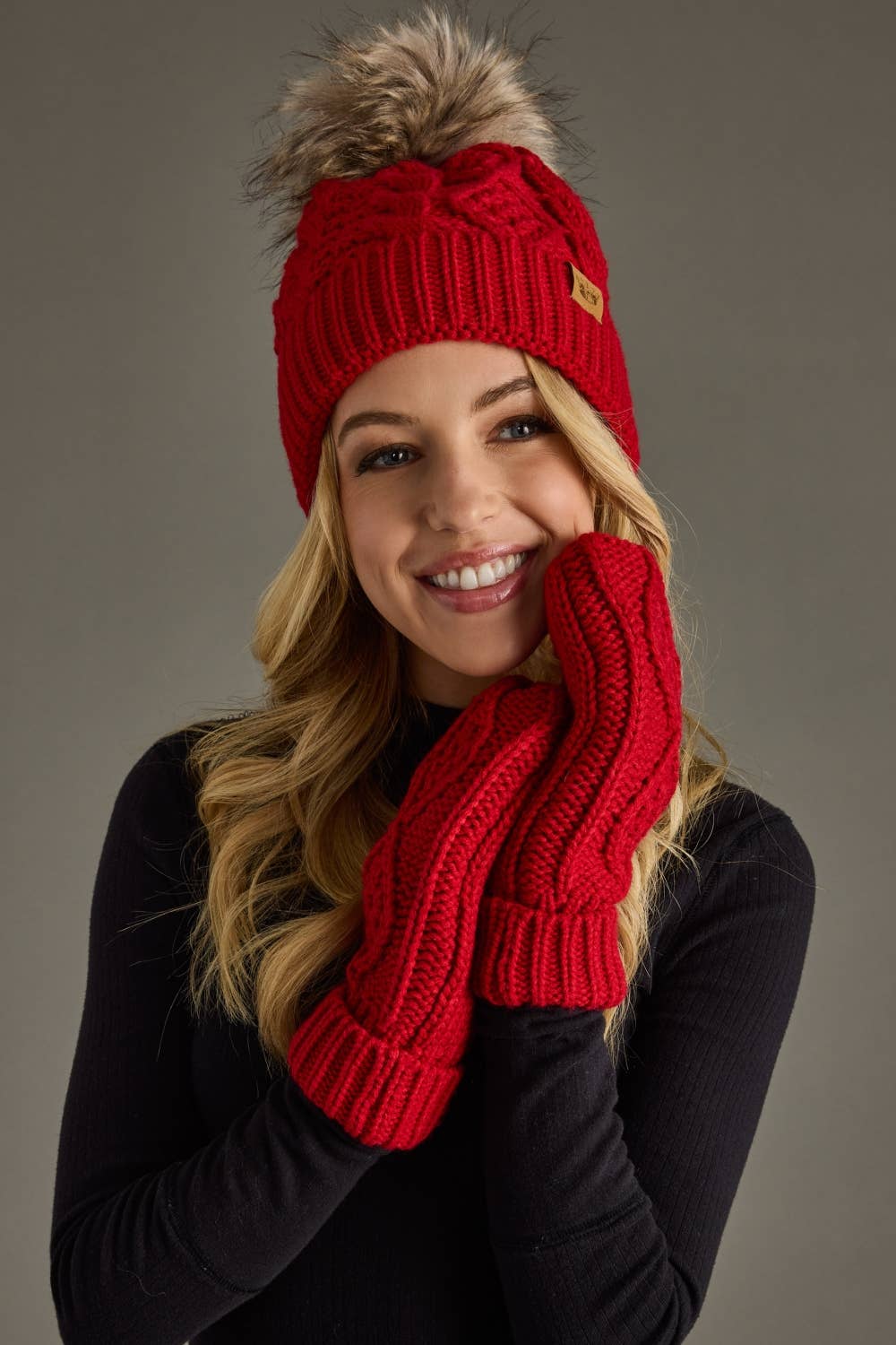 Mittens-Red Cable Knit