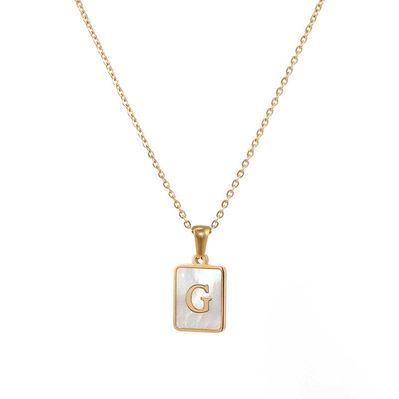Square Initial 18K Gold-plated Shell Necklace