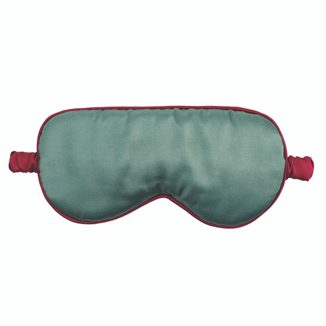 Sleep Mask in Ornament - Forest Green + Burgundy Trim