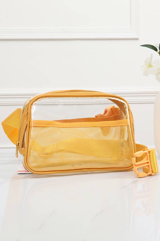 Solid Color Trim Clear Waist Crossbody Bag