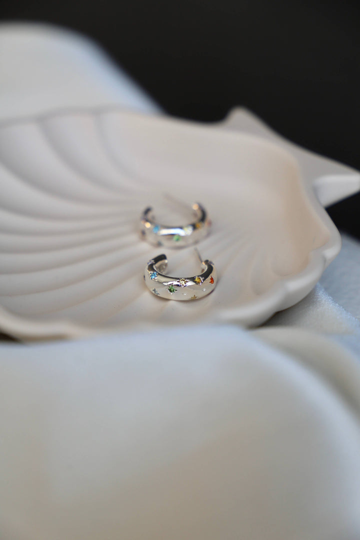 E1549G Gold Earrings-Penny CZ Star Hoop