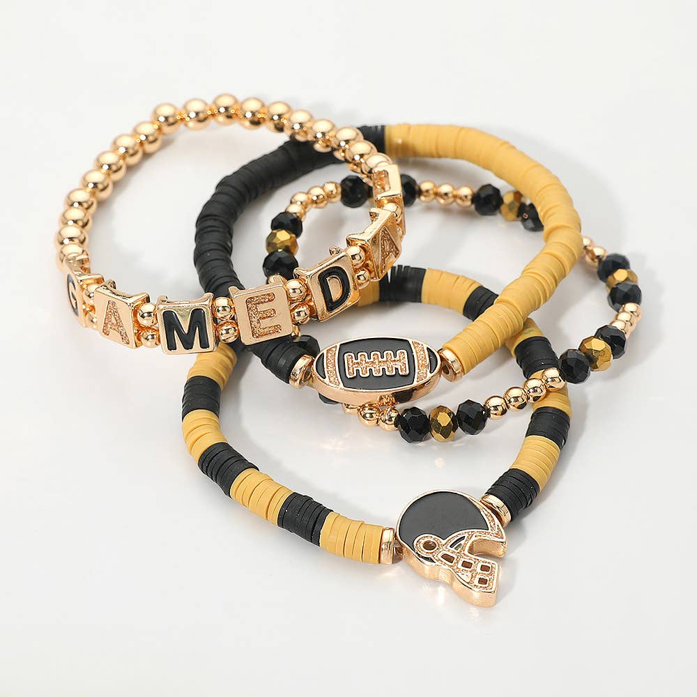 Stretch Multi Layered Bracelets-GAMEDAY Football Charm Heishi Beaded