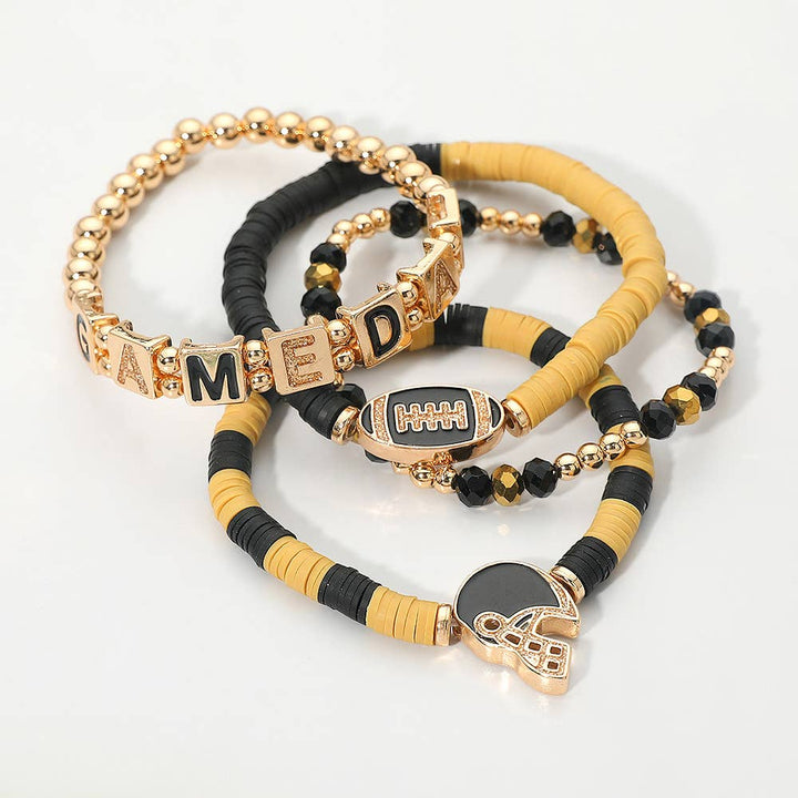 Stretch Multi Layered Bracelets-GAMEDAY Football Charm Heishi Beaded