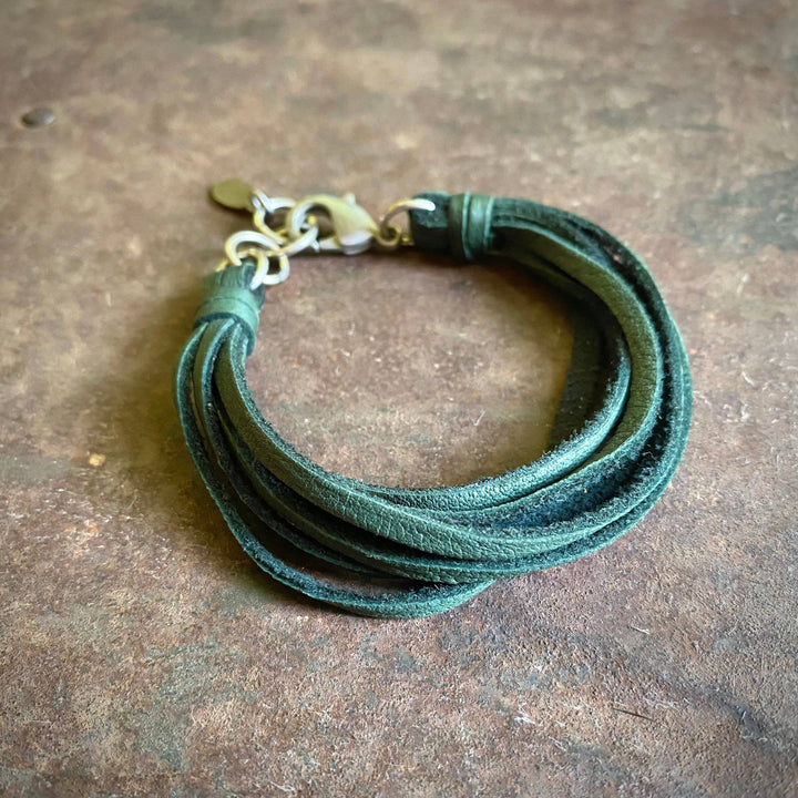 Leather 7-Strand Bracelet-Hunter Green & Silver, Western