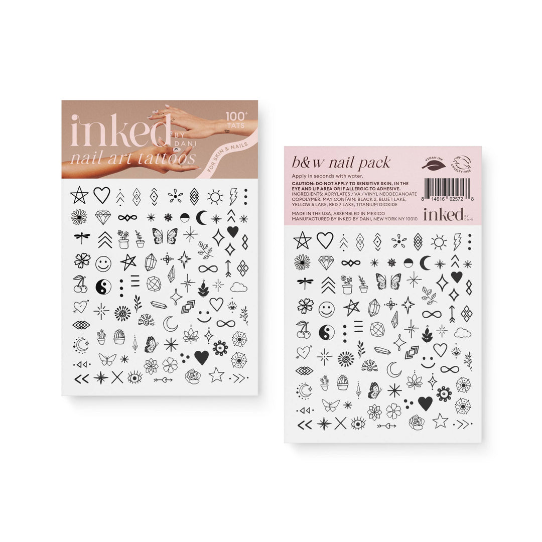 B&W Nail Art Temporary Tattoo Pack