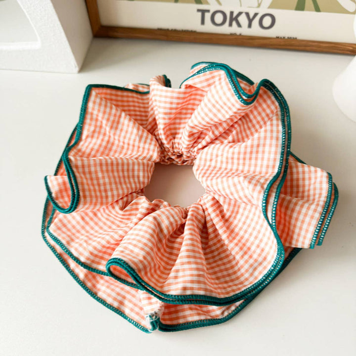 NICHE RETRO PLAID RUFFLED HAIR RING HAIR ROPE_CWAHA1352