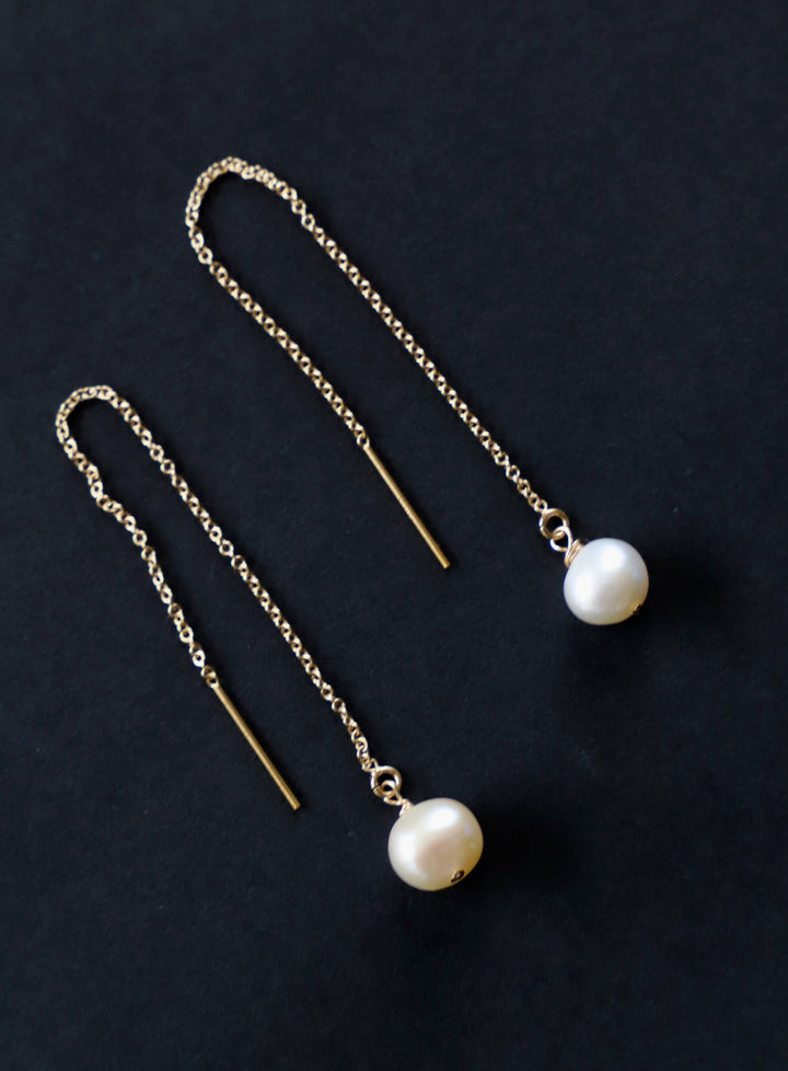 E1433G Gold Earrings-Anastasia Pearl Threader