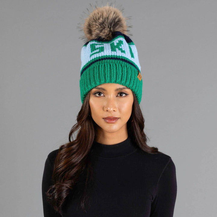 Pom Hat-Green, Lt. Blue & Navy Ski