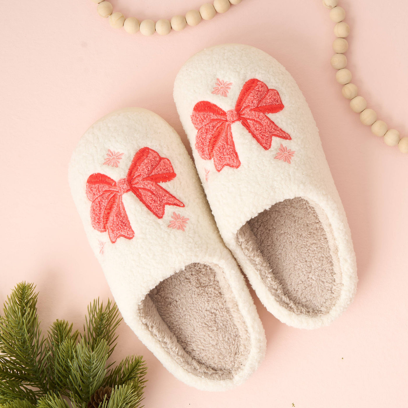 Fuzzy Holiday Slippers - Bow