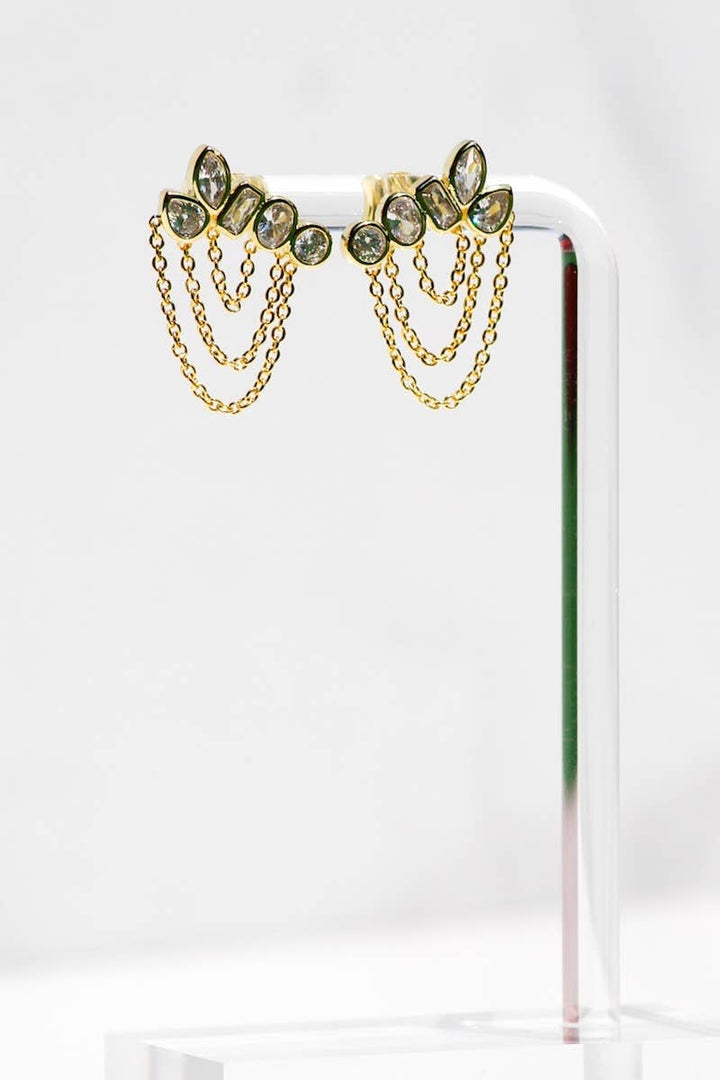 Earrings-Athena Draping Chain Multistone 14k Gold Vermeil