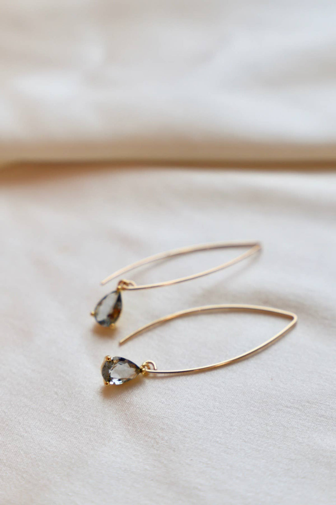 E1643CHAR Gold Earrings-Charcoal Teardrop