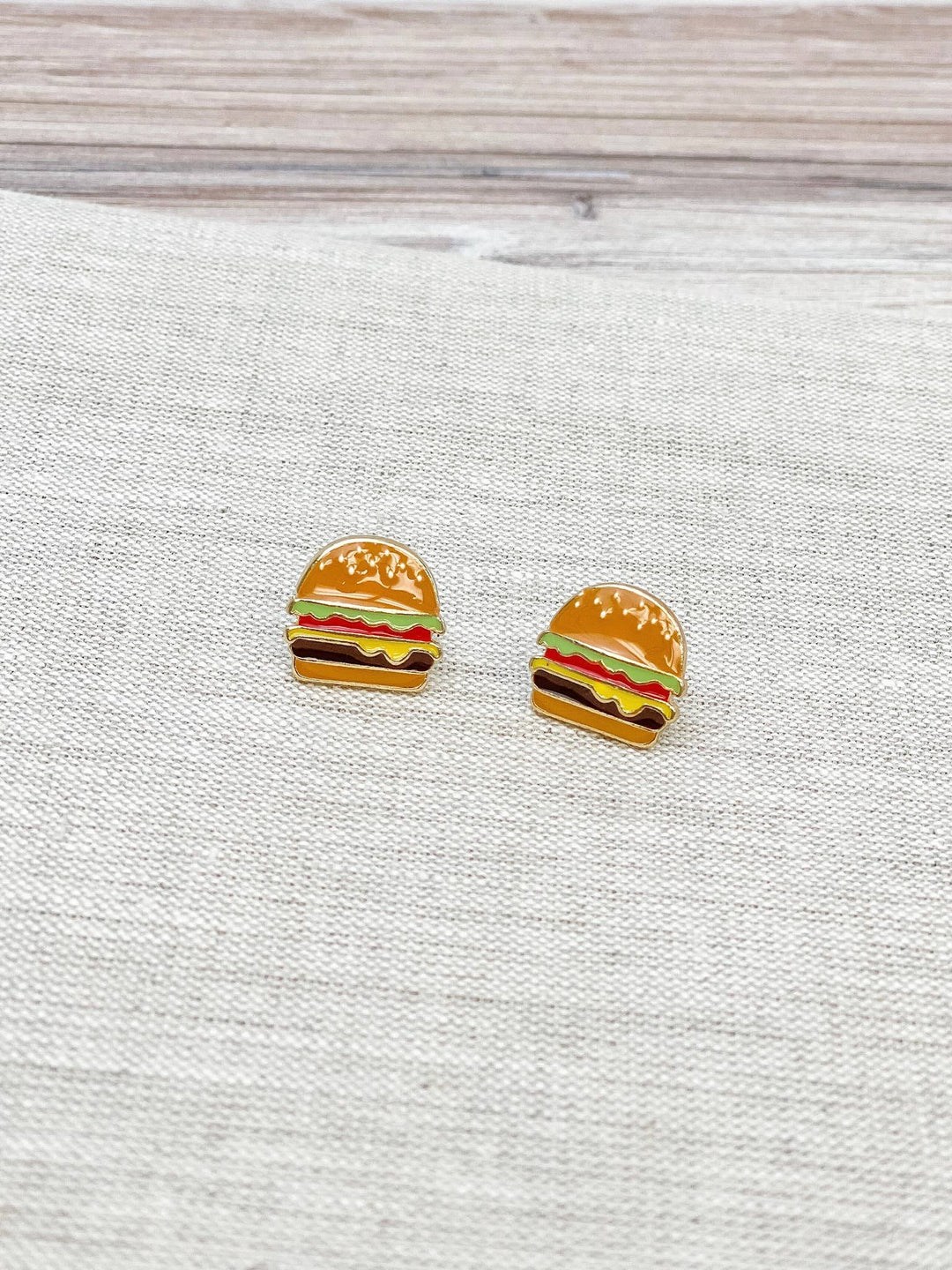 Enamel Stud Earrings-Cheeseburger