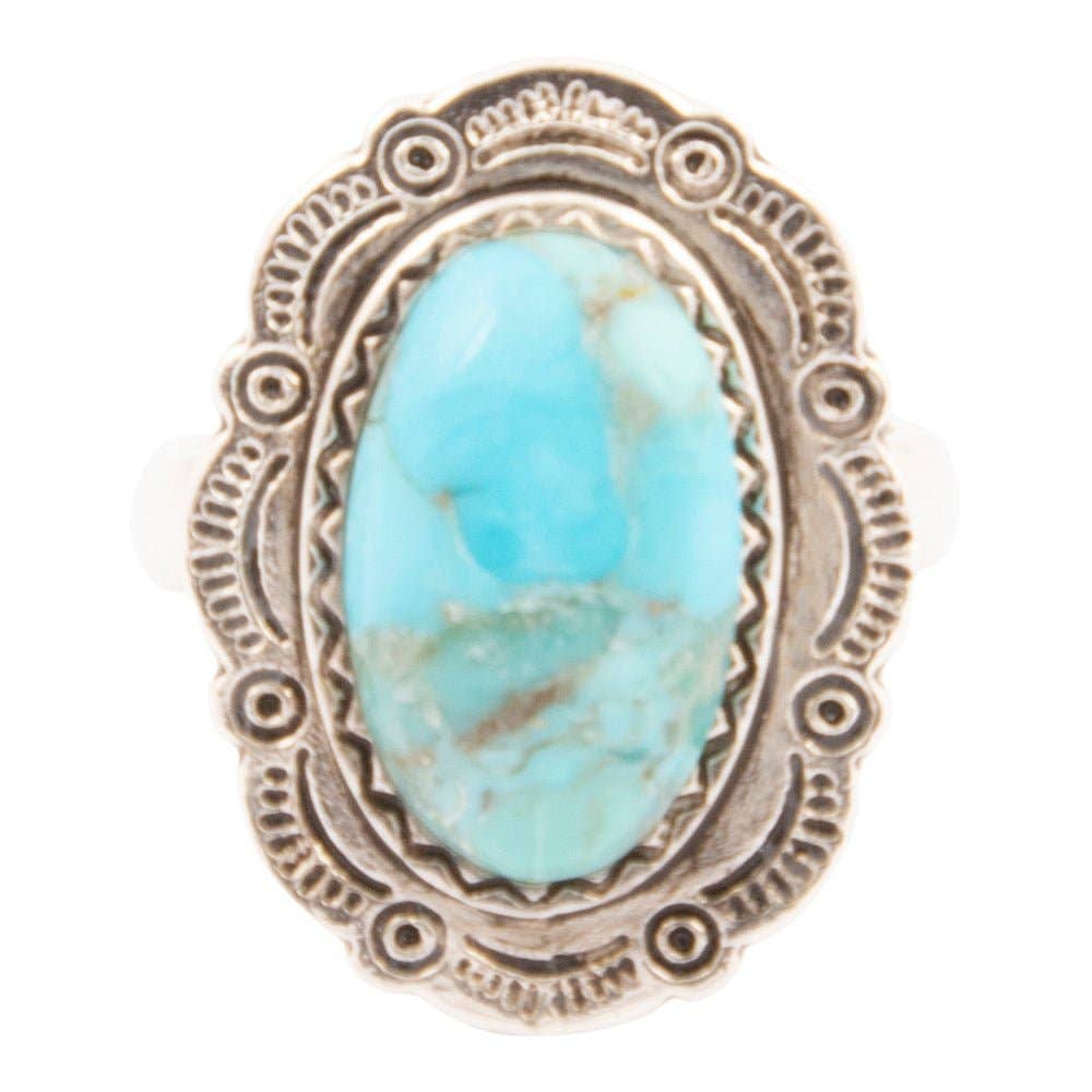 Ring-Bronco Blue Turquoise Sterling Silver Concho