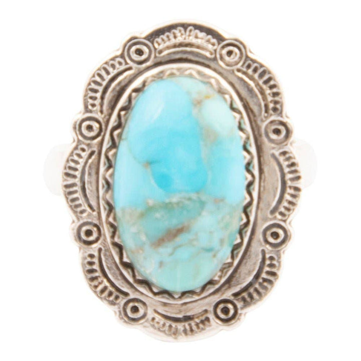 Ring-Bronco Blue Turquoise Sterling Silver Concho