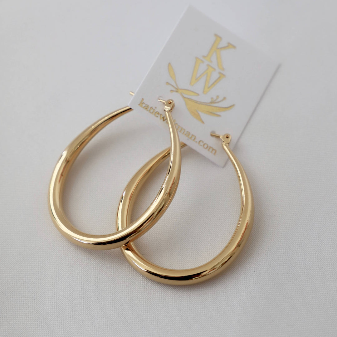 E1335G Gold Earrings-Large Teardrop Hoops