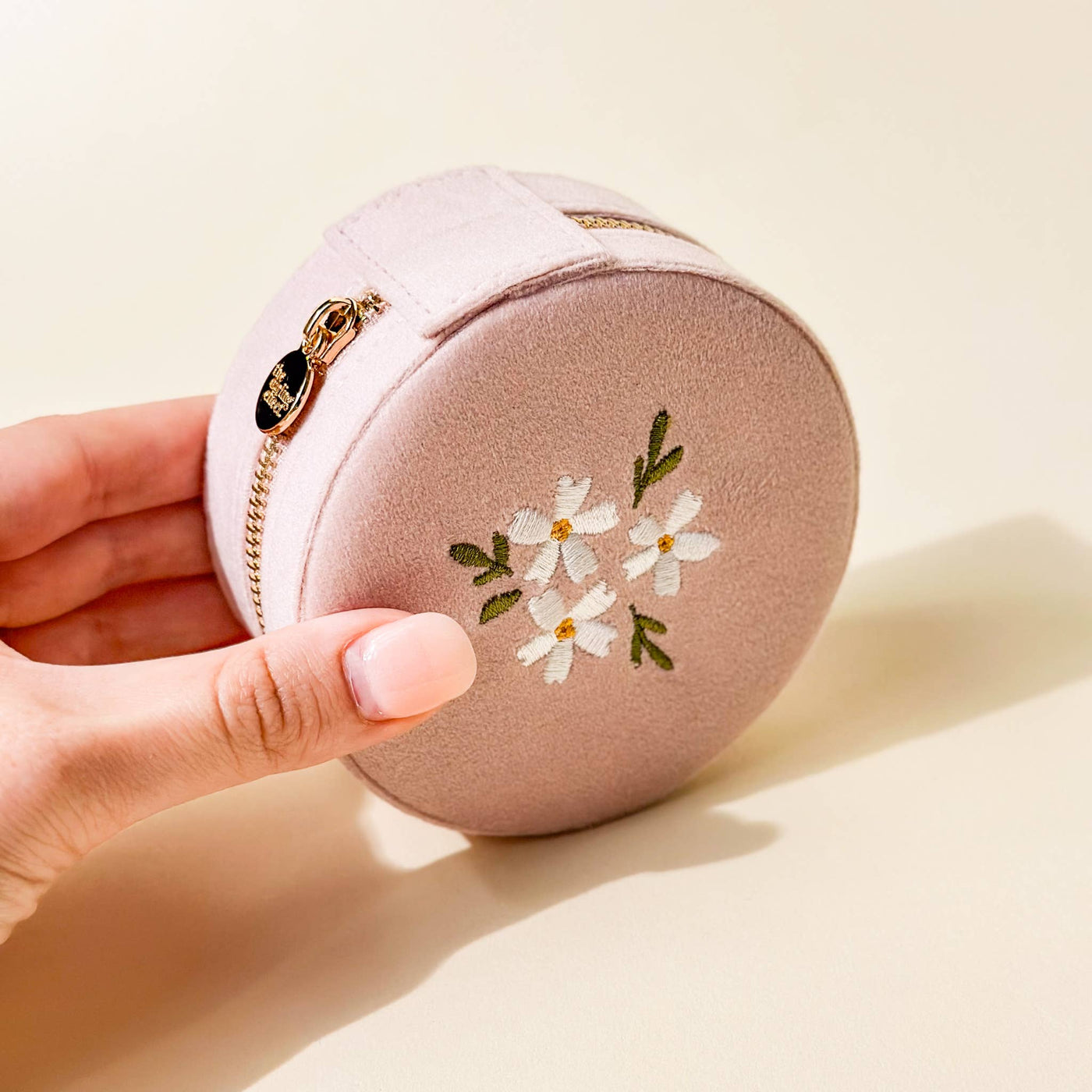 Round Velvet Jewelry Case-Floral Blush