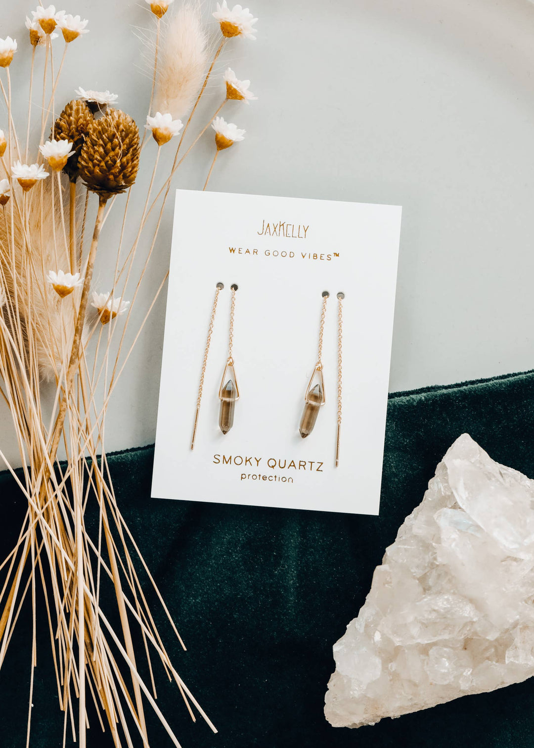 Earrings-Threader Smoky Quartz