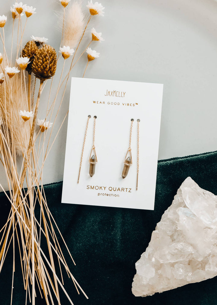 Earrings-Threader Smoky Quartz