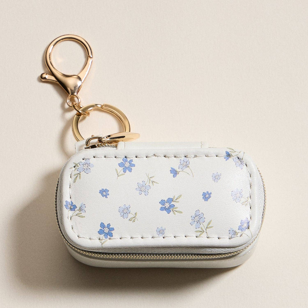Travel Jewelry Case Keychain-Blue Floral