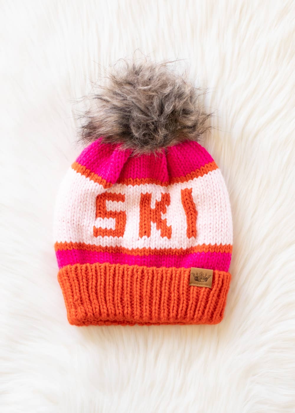 Pom Hat-Orange, Blush & Pink Ski