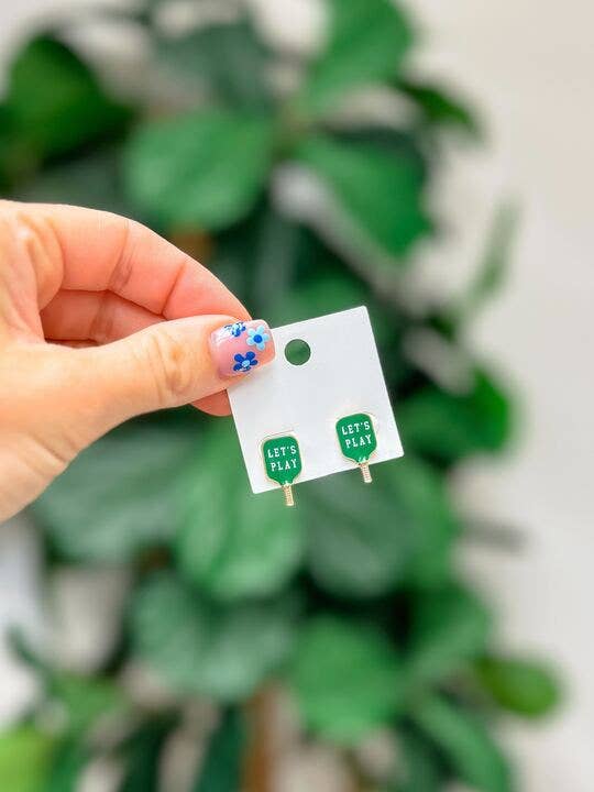 Enamel Stud Earrings-Pickleball