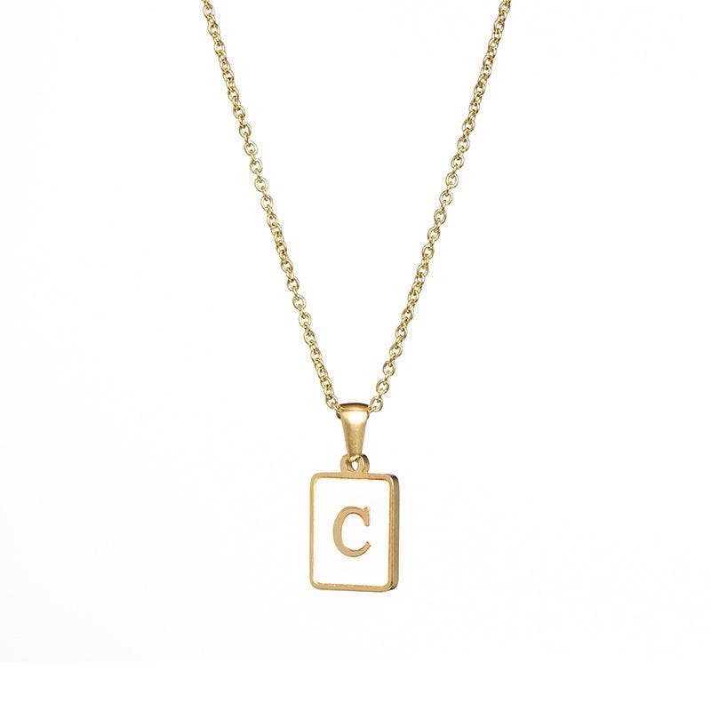 Square Initial 18K Gold-plated Shell Necklace