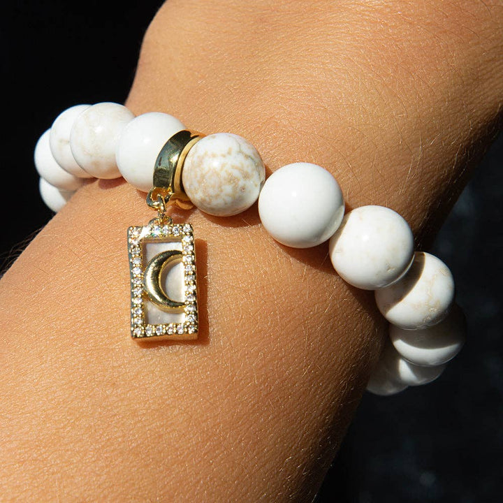 Gold Charm-Moon CZ and Mother of Pearl