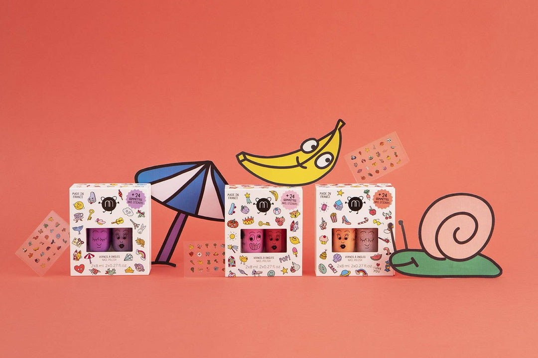 Set: 2 nail polishes + 1 nail sticker: Pop