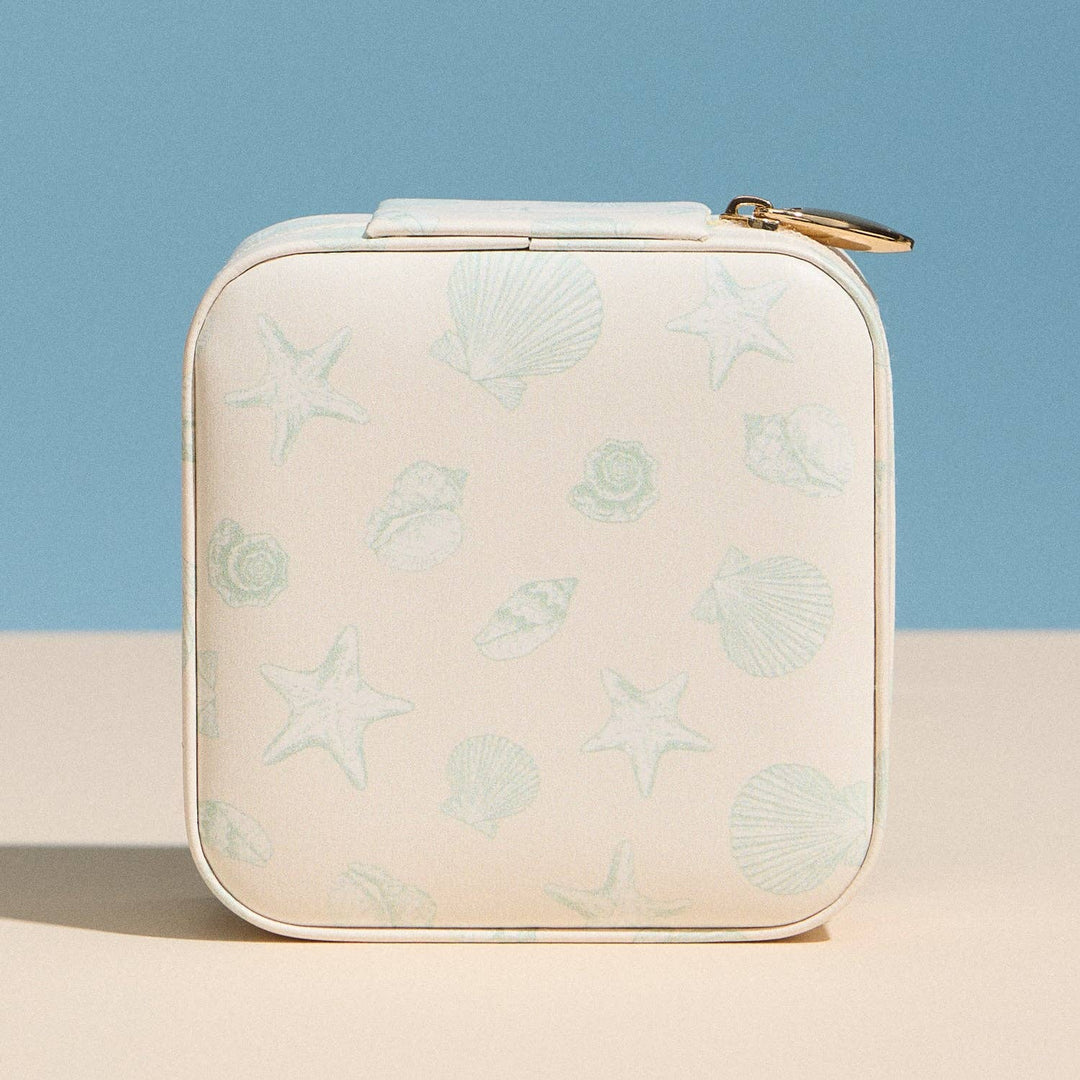 Jewelry Travel Case-Seashell Print Square Zipper Jewelry Organizer