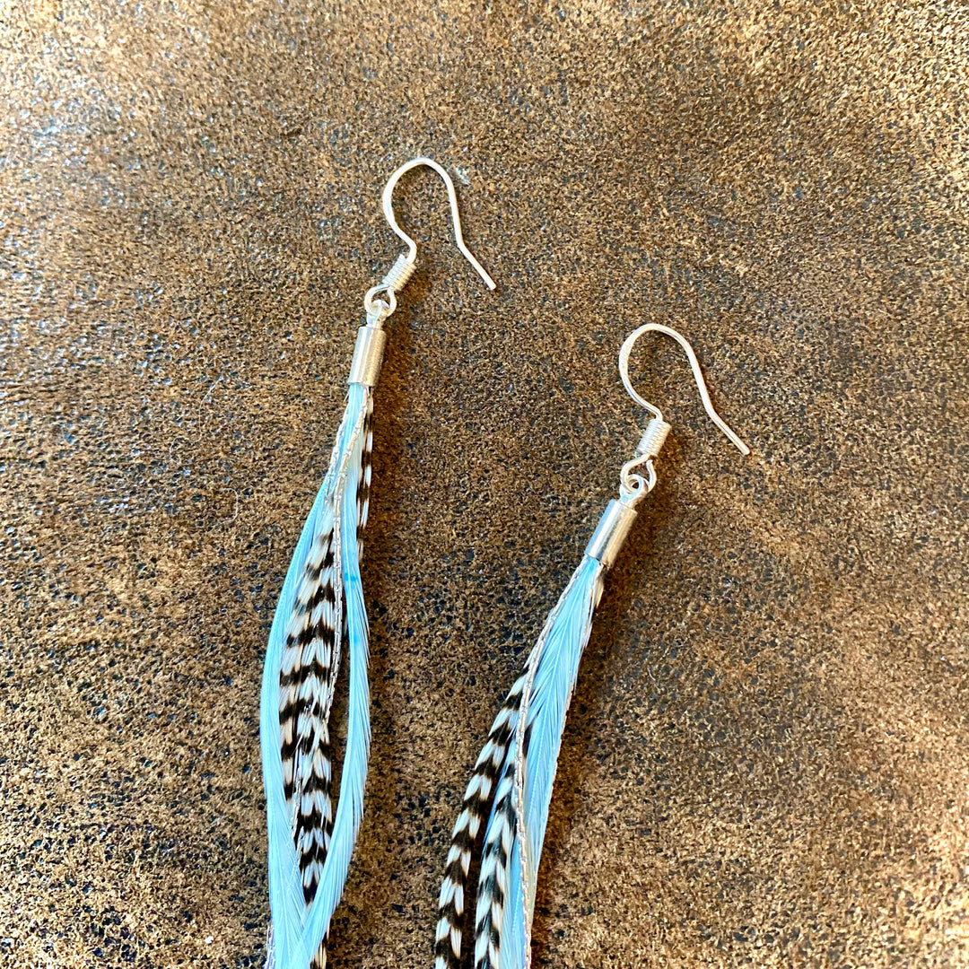 Earrings-Mini Feather-Light Turquoise & Grizzly/Silver