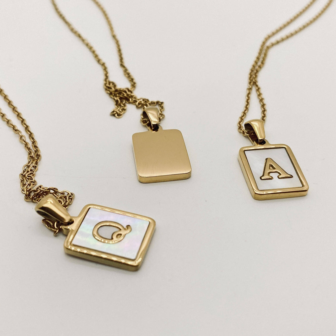 Square Initial 18K Gold-plated Shell Necklace