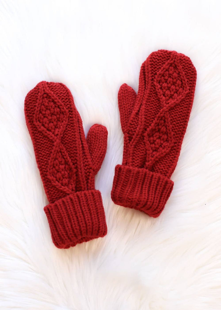 Mittens-Red Cable Knit