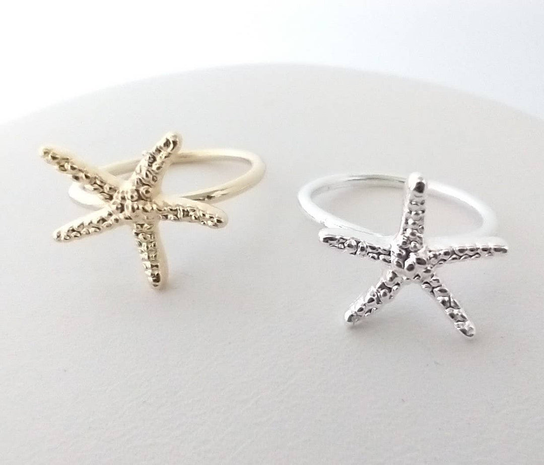Starfish Solitaire Ring, Nautical Ring, Coastal Jewelry: Silver Plated