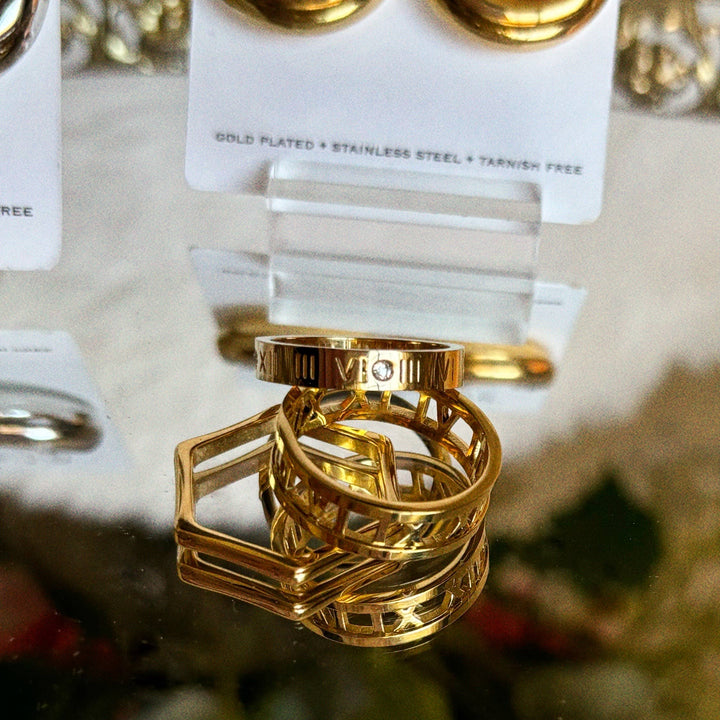 Ring-18K Gold Plated Fate Band, Stainless Steel