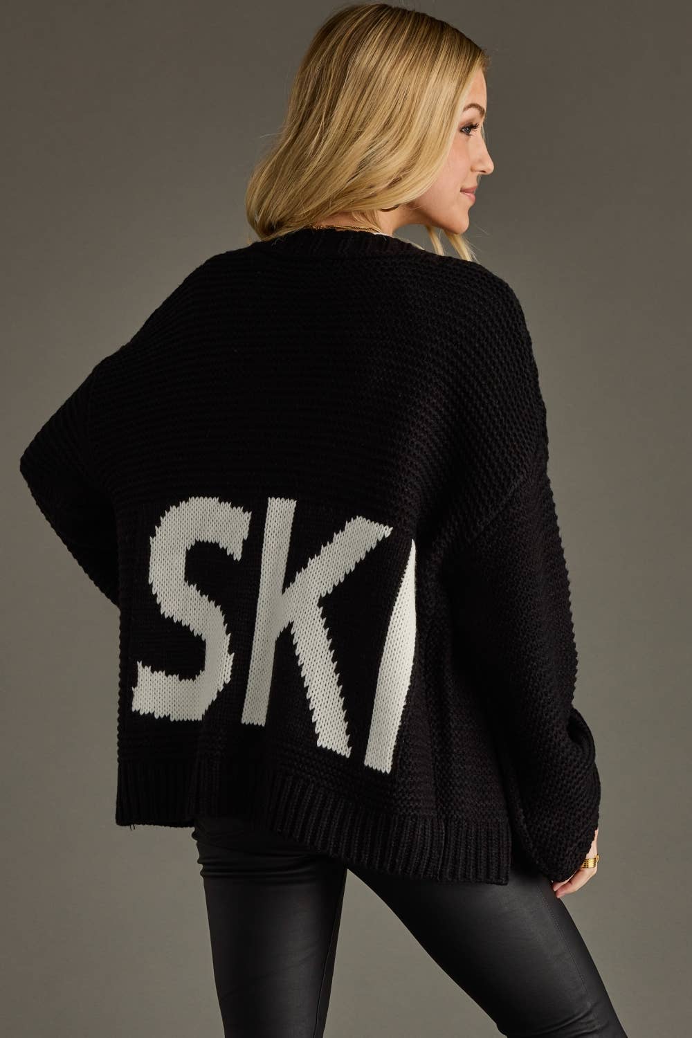 Sweater-Black Ski Knit Cardigan