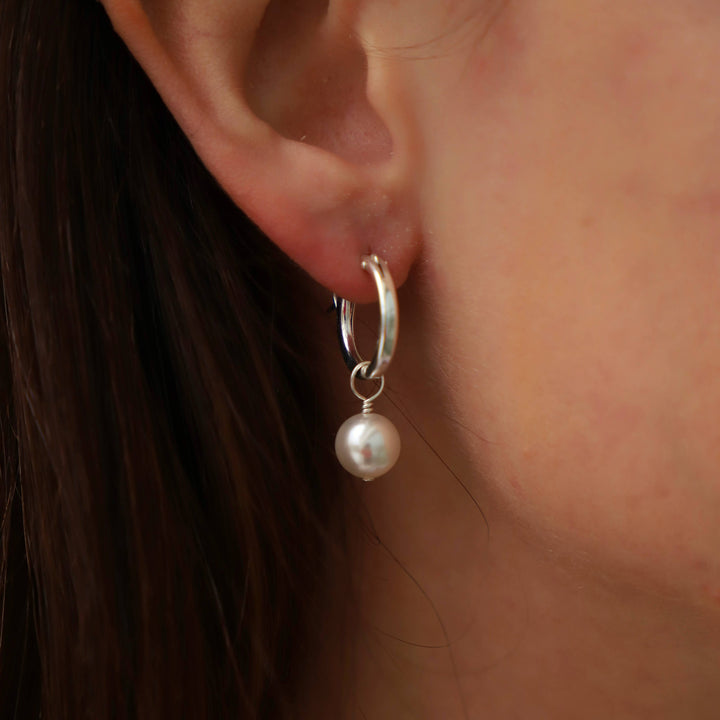 E1260 Silver Earrings-Audrey Pearl Hoop